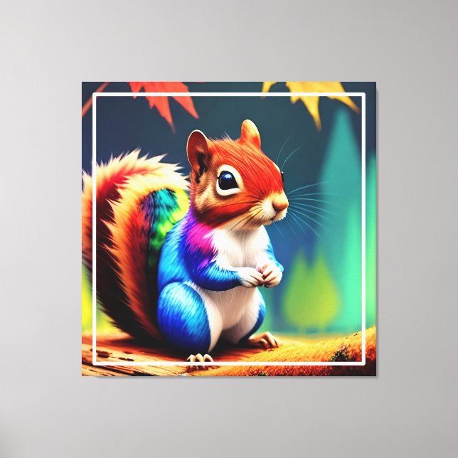 Cute Colorful Squirrel med glasögon Canvastryck (Framsida)