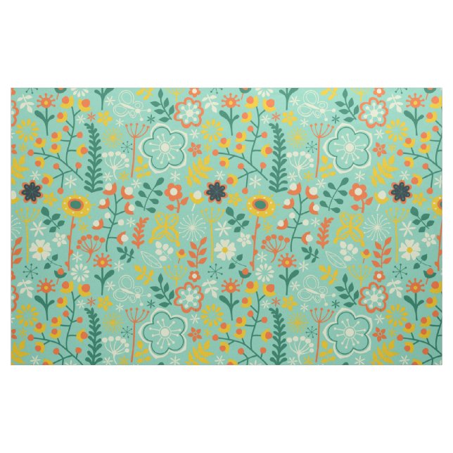 Cute Colorful Stylized Retro Flowers Mönster Tyg (Fat Quarter)