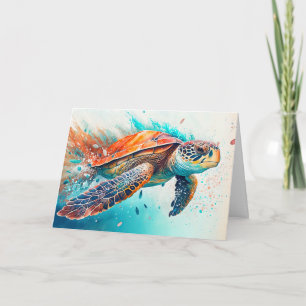 Cute Colorful Swimming Sea Turtle Birthday Kort
