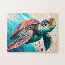 Cute Colorful Swimming Sea Turtle Pussel