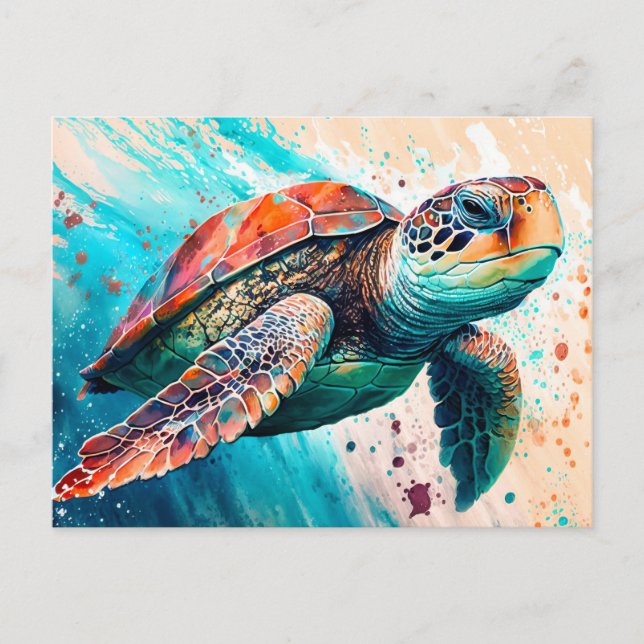 Cute Colorful Swimming Sea Turtle Vykort (Framsida)