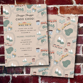 Cute Colorful Tåg på Tåg Tracks Barns födelsedag Inbjudningar