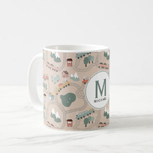 Cute Colorful Tåg på Tåg Tracks Kids Monogram Kaffemugg