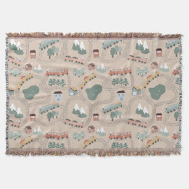 Cute Colorful Tåg på Tåg Tracks Kids Mönster Filt