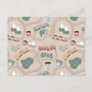 Cute Colorful Tåg på Tåg Tracks Kids Mönster Helg Vykort