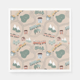 Cute Colorful Tåg på Tåg Tracks Kids Mönster Pappersservett