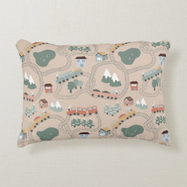 Cute Colorful Tåg på Tåg Tracks Kids Mönster Prydnadskudde