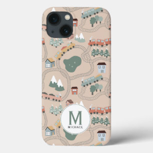 Cute Colorful Tåg på Tåg Tracks Monogram