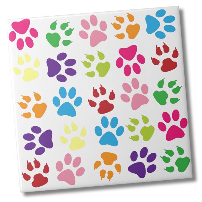 Cute Colorful Tass Mönster Kakelplatta (Cute Animal Colorful Pet Dog Paw Print Pattern Ceramic Tile)