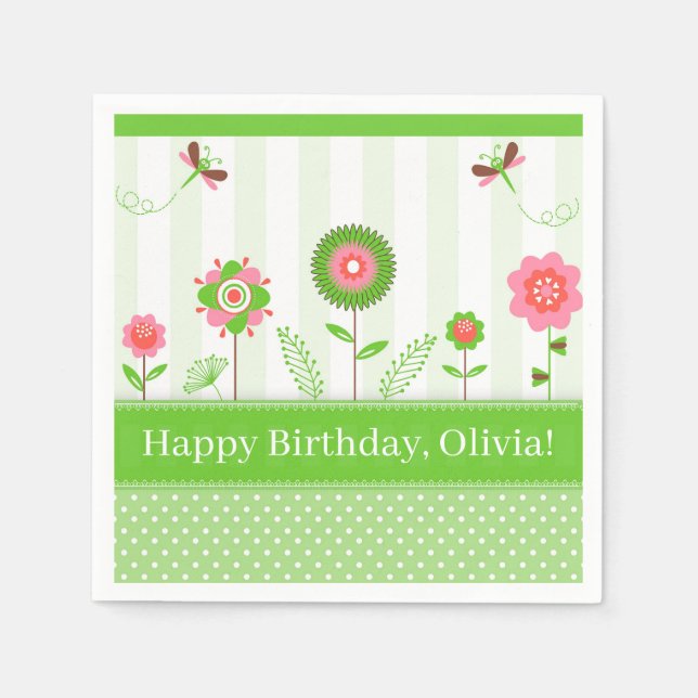 Cute Colorful Tecknad Flowers & Butterfly's's Pappersservett (Framsidan)