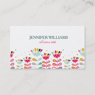 Cute Colorful Tecknad Flowers Visitkort
