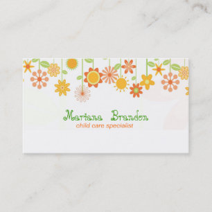 Cute Colorful Tecknad Flowers Visitkort