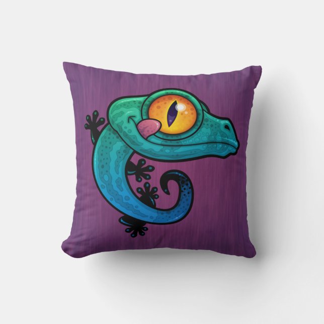 Cute Colorful Tecknad Gecko Kudde (Framsida)