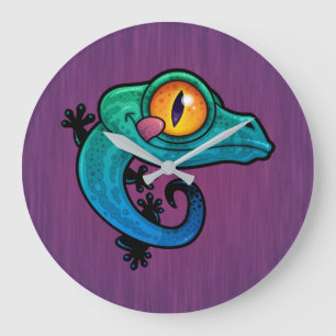 Cute Colorful Tecknad Gecko Stor Klocka