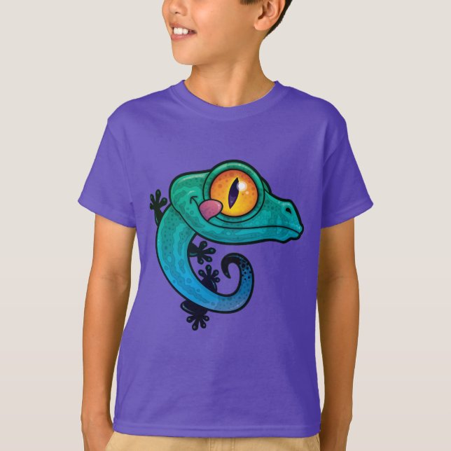 Cute Colorful Tecknad Gecko T Shirt (Framsida)