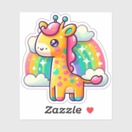 Cute Colorful Tecknad Giraffe Rainbow Background Klistermärken