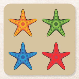 Cute Colorful Tecknad Starfish Set Underlägg Papper Kvadrat