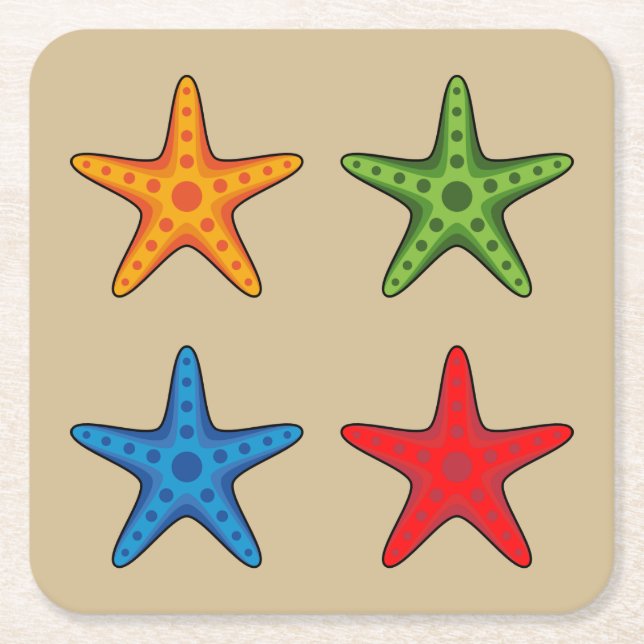 Cute Colorful Tecknad Starfish Set Underlägg Papper Kvadrat (Framsidan)