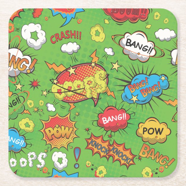 Cute Colorful Tecknad Tal Bubbles Underlägg Papper Kvadrat (Framsidan)
