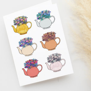 Cute Colorful Tekannas with Flowers Blank Tack Kort