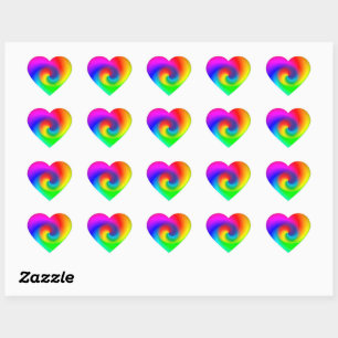 Cute Colorful Tie Dye Rainbow Swirl Art Mönster Hjärtformat Klistermärke