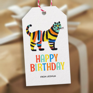 Cute Colorful Tiger Cat Birthday Presentetikett