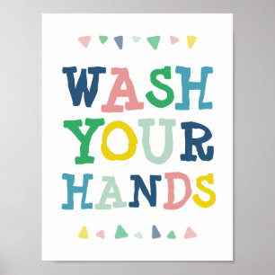Cute Colorful Tvätta Händer Roligt Kids Bathroom Poster