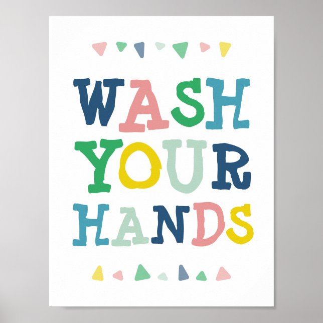Cute Colorful Tvätta Händer Roligt Kids Bathroom Poster (Framsidan)