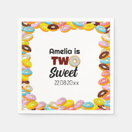 Cute & Colorful Two Sweet Donut 2nd Birthday Girl Pappersservett