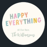 Cute Colorful Typography Lycklig All Anpassningsba Runt Klistermärke<br><div class="desc">Cute Colorful Typography Lycklig All Simple Helgdag Anpassningsbar Classic Round Sticker</div>