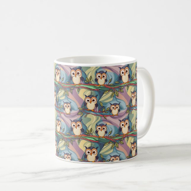 Cute Colorful Uggla Mönster Kaffemugg (Framsida höger)