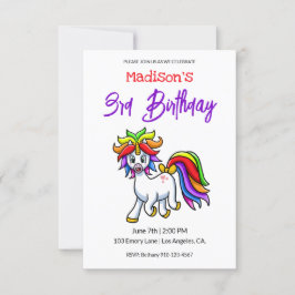 Cute Colorful Unicorn Birthday Inbjudningar