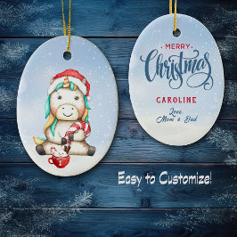 Cute Colorful Unicorn Candy cane Kids Julgransprydnad Keramik