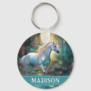 Cute Colorful Unicorn Keychain med eget namn Nyckelring