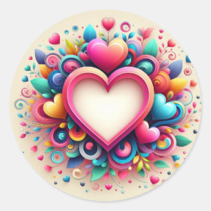 Cute Colorful Valentine Day Hjärtat Runt Klistermärke
