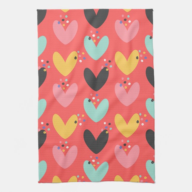 Cute colorful Valentines hjärtan mönster Kökshandduk (Vertikal)