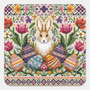 Cute/Colorful Vår/Påsk fair isle Fyrkantigt Klistermärke