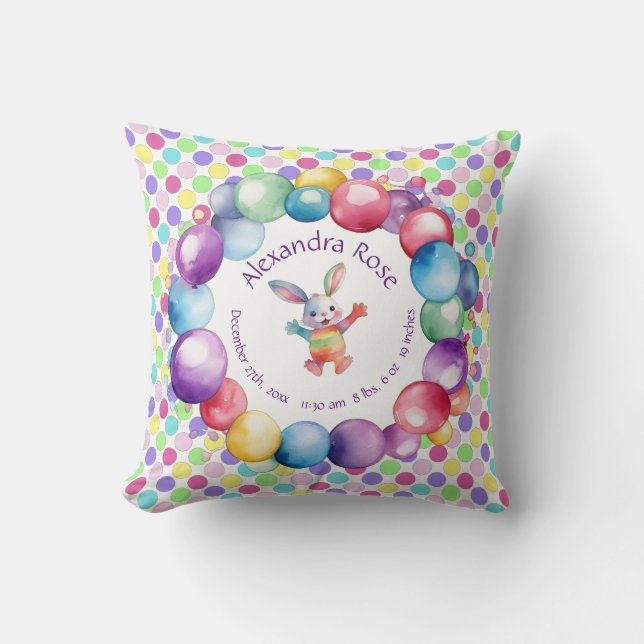Cute Colorful Watercolor Bunny och Polka dots Kudde (Framsida)