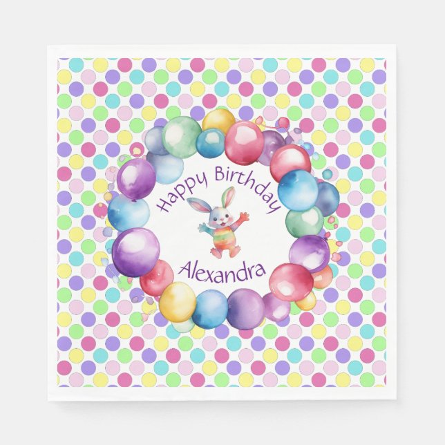 Cute Colorful Watercolor Bunny och Polka dots Pappersservett (Framsidan)