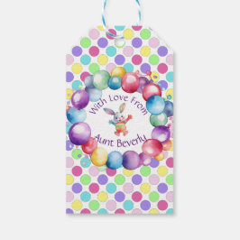 Cute Colorful Watercolor Bunny och Polka dots Presentetikett