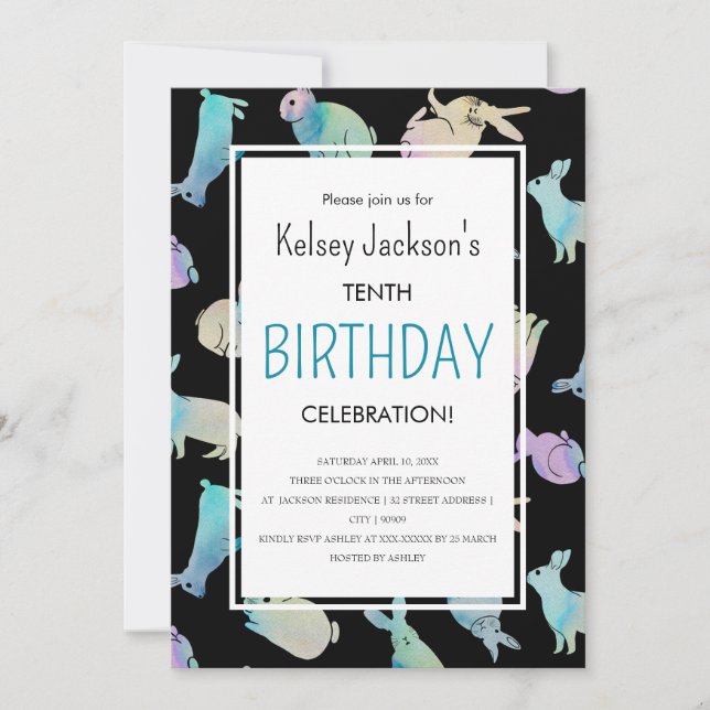 Cute Colorful Watercolor Bunny Rabbit Template Inbjudningar (Framsida)