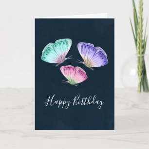 Cute Colorful Watercolor Butterflies Birday Kort