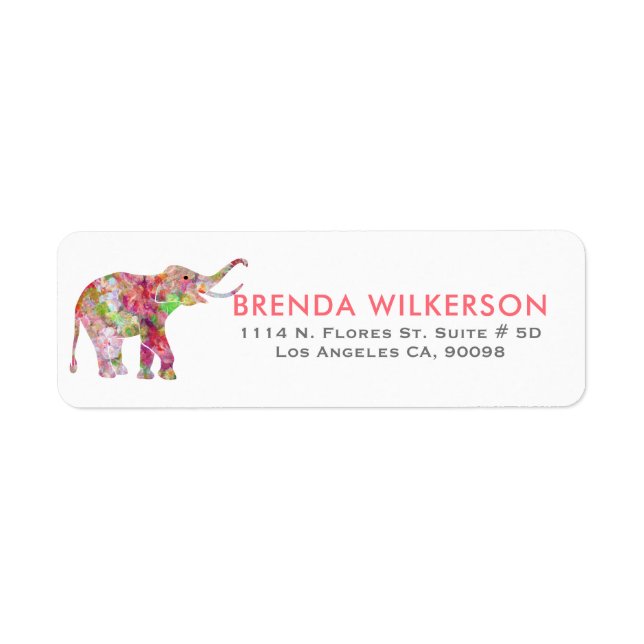 Cute Colorful Watercolor Flowers Elephant Returadress Etikett (Framsidan)
