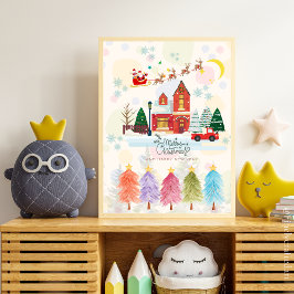 Cute Colorful Watercolor jul Nursery Decor Poster