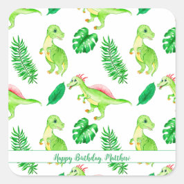 Cute Colorful Watercolor Mönster Jungle Dinosaur Fyrkantigt Klistermärke