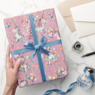 Cute Colorful Watercolor Unicorn Birthday Presentpapper