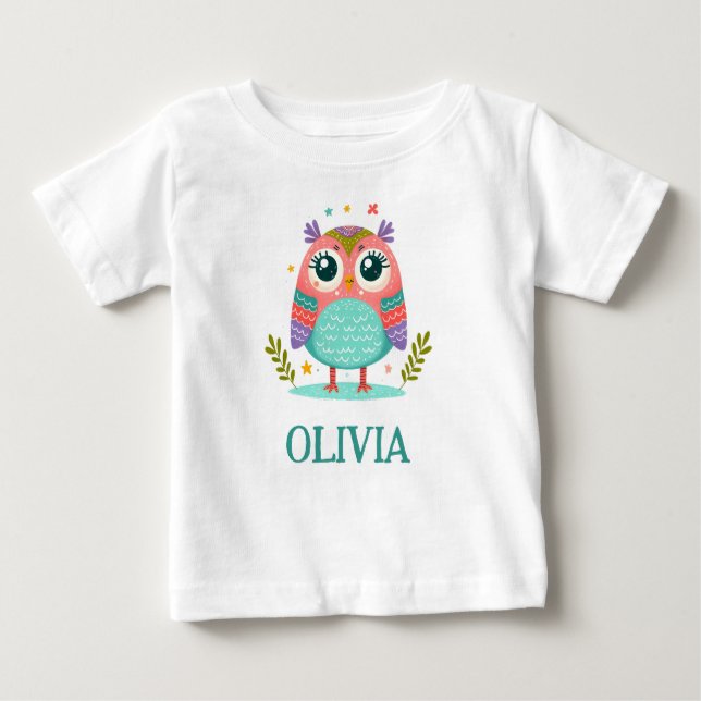 Cute Colorful Whimsical Baby Uggla T Shirt (Framsida)