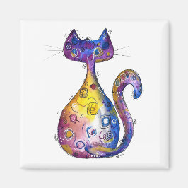 Cute Colorful Whimsical Cat Magnet