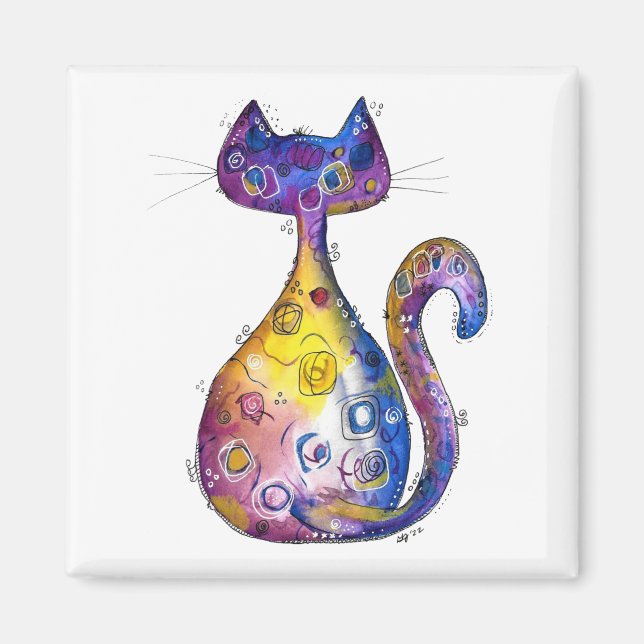 Cute Colorful Whimsical Cat Magnet (Framsidan)