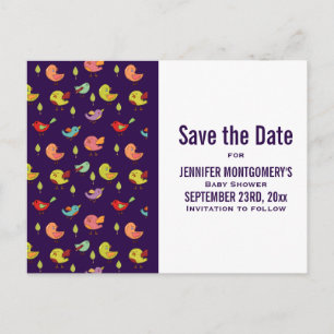 Cute Colorful Whimsieks Birds Mönster Baby Shower Vykort